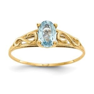14k Yellow Gold Madi K Synthetic March Blue Aquamarine Birthstone Ring